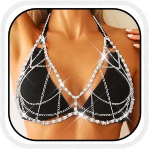 COSYDAYS Rhinestone Body Chain Bra Silver Bikini Bra Chains Crystal Body Chain Jewelry for Women