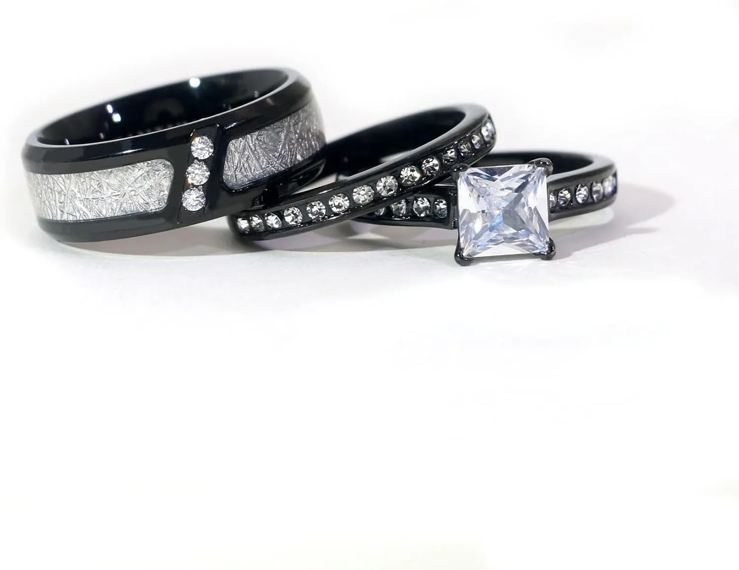 Couple Rings His Her Wedding Ring for Him and Her Matching Rings 1CT AAA CZ Black Ring