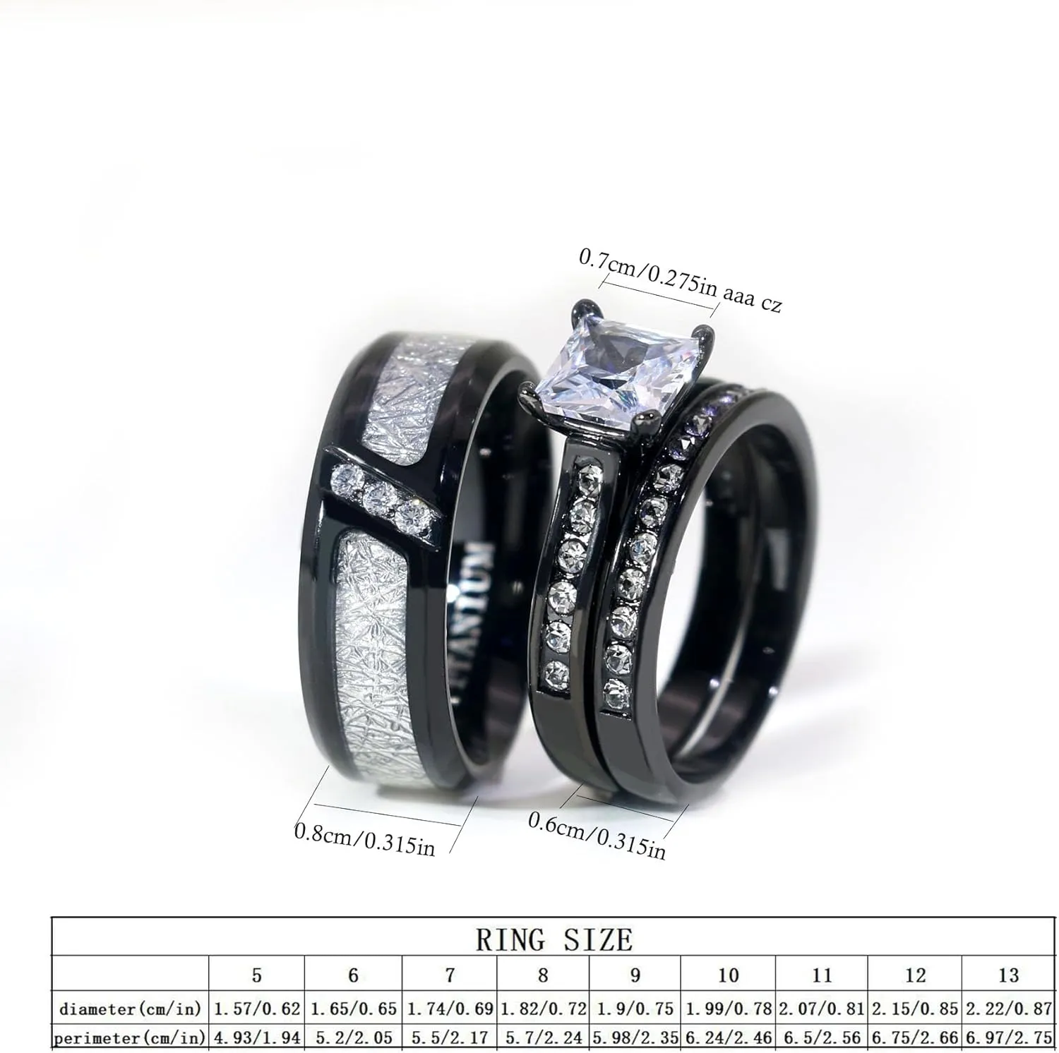 Couple Rings His Her Wedding Ring for Him and Her Matching Rings 1CT AAA CZ Black Ring