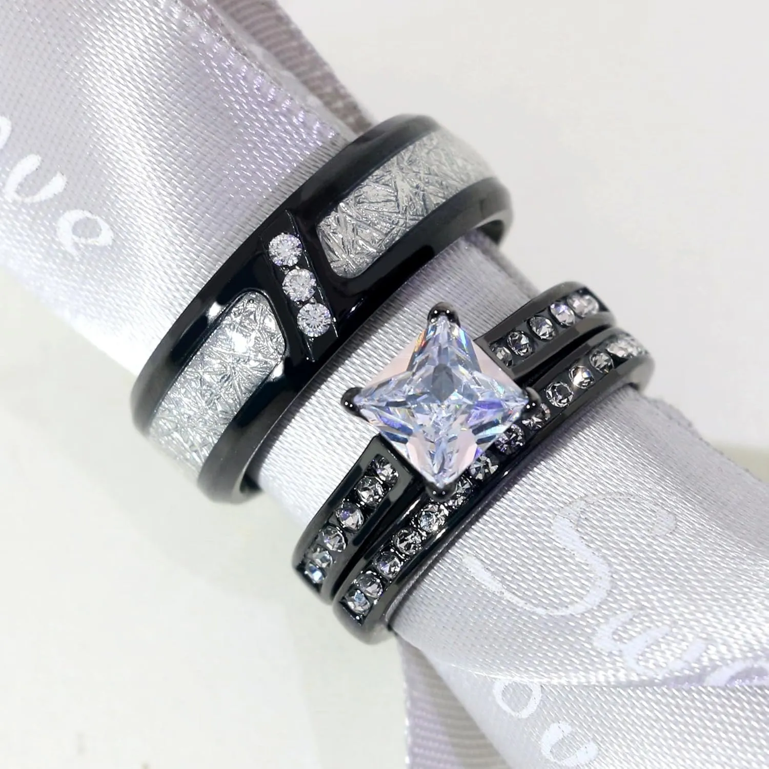 Couple Rings His Her Wedding Ring for Him and Her Matching Rings 1CT AAA CZ Black Ring