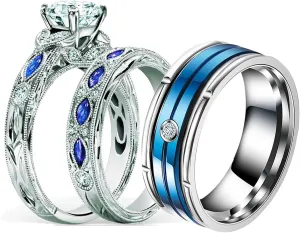 Couple Rings His Her Wedding Ring Sets Matching Rings White Gold Plated Purple CZ Ring Titanium Men Ring