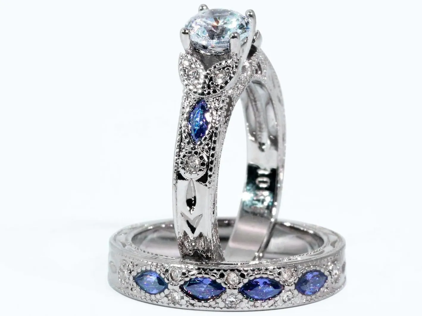 Couple Rings His Her Wedding Ring Sets Matching Rings White Gold Plated Purple CZ Ring Titanium Men Ring
