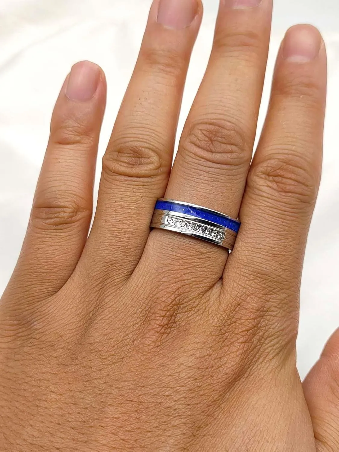 Couple Rings Matching Rings His Her Ring Stars and Moon Princess Ring Blue CZ Women's Wedding Ring