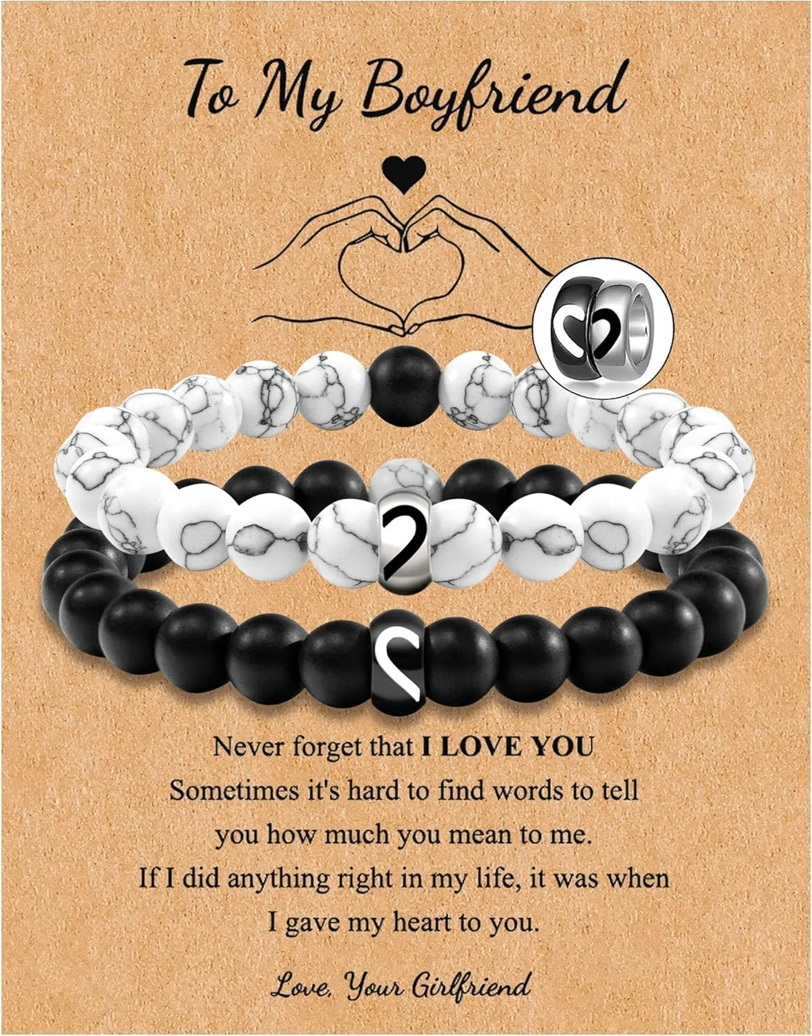 Couples Bracelets Gifts To My Lover, Natural Stone Bracelet for Men,8MM Adjustable Black Onyx Stone Bracelet,Couple Bracelets Gifts for Him and Her,Anniversary Valentine's Day Birthday Christmas Gift