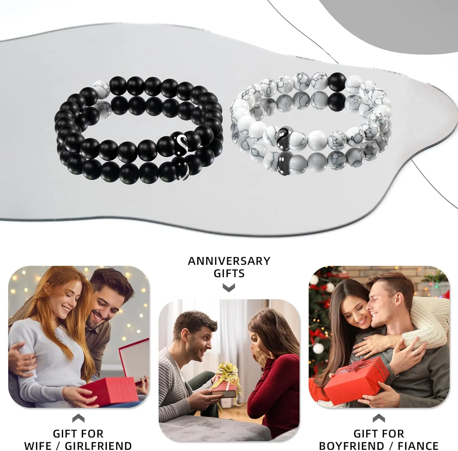Couples Bracelets Gifts To My Lover, Natural Stone Bracelet for Men,8MM Adjustable Black Onyx Stone Bracelet,Couple Bracelets Gifts for Him and Her,Anniversary Valentine's Day Birthday Christmas Gift