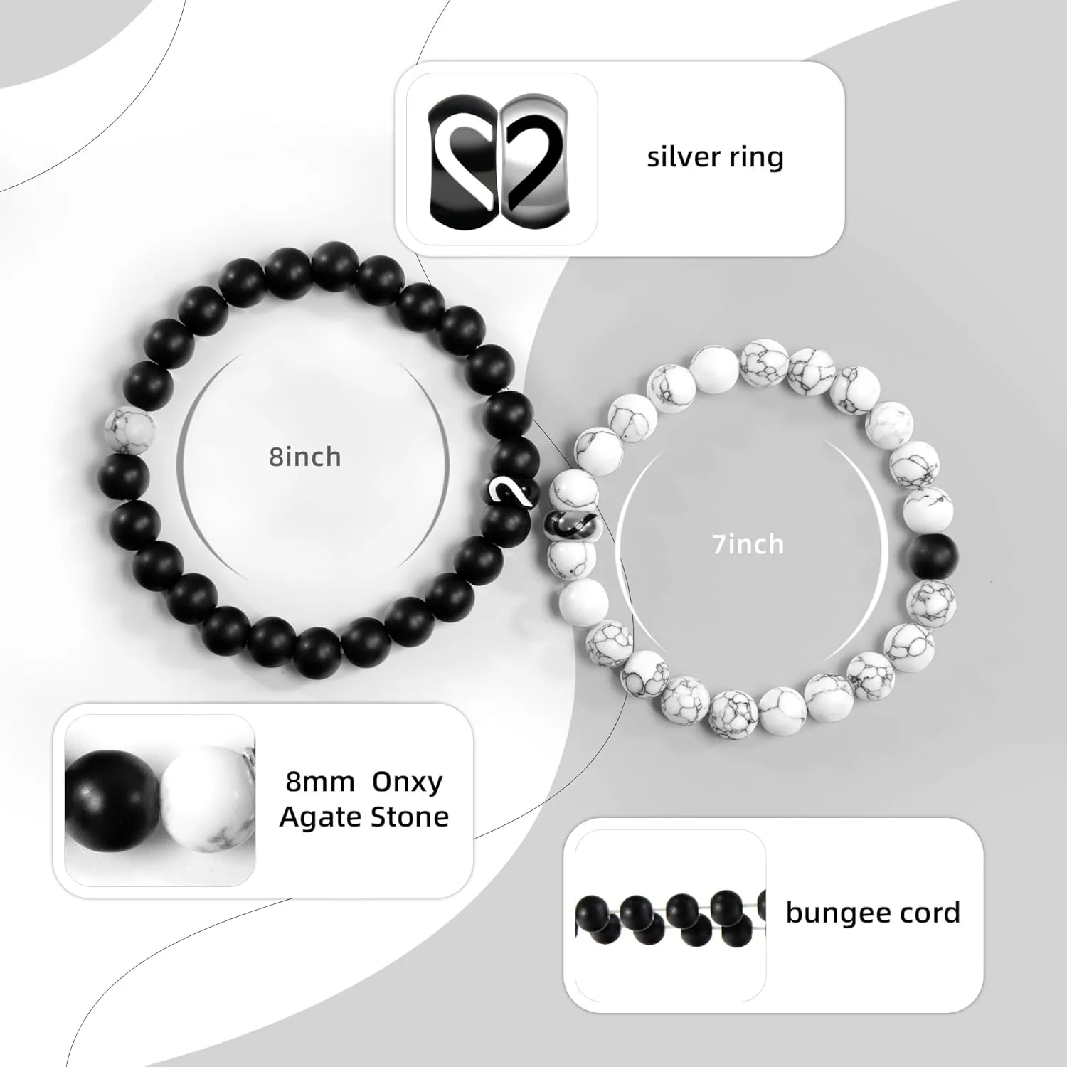 Couples Bracelets Gifts To My Lover, Natural Stone Bracelet for Men,8MM Adjustable Black Onyx Stone Bracelet,Couple Bracelets Gifts for Him and Her,Anniversary Valentine's Day Birthday Christmas Gift