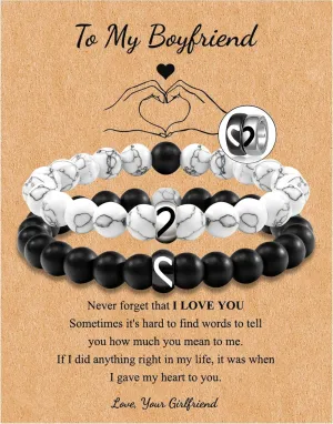 Couples Bracelets Gifts To My Lover, Natural Stone Bracelet for Men,8MM Adjustable Black Onyx Stone Bracelet,Couple Bracelets Gifts for Him and Her,Anniversary Valentine's Day Birthday Christmas Gift
