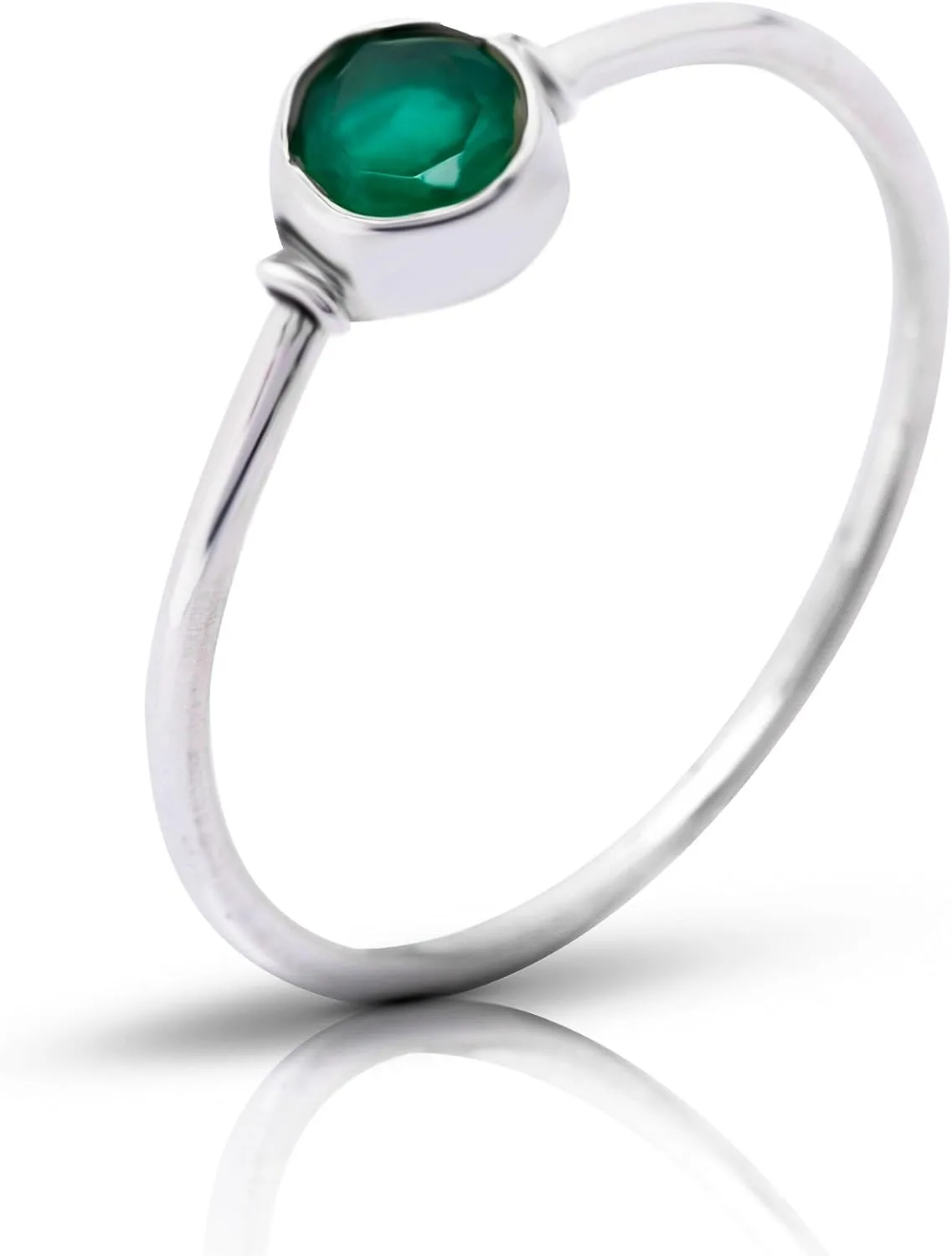 Created Emerald Round Stone Delicate Ring 925 Sterling Silver Vintage Tribal Gipsy Boho Look