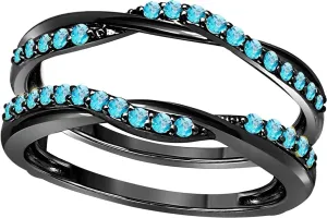 Created Real 925 Sterling Silver 14K Gold Finish Round Cut Blue Topaz Delicate Bypass Infinity Style Vintage Enhancer Guard Ring Engagement Gift For Women
