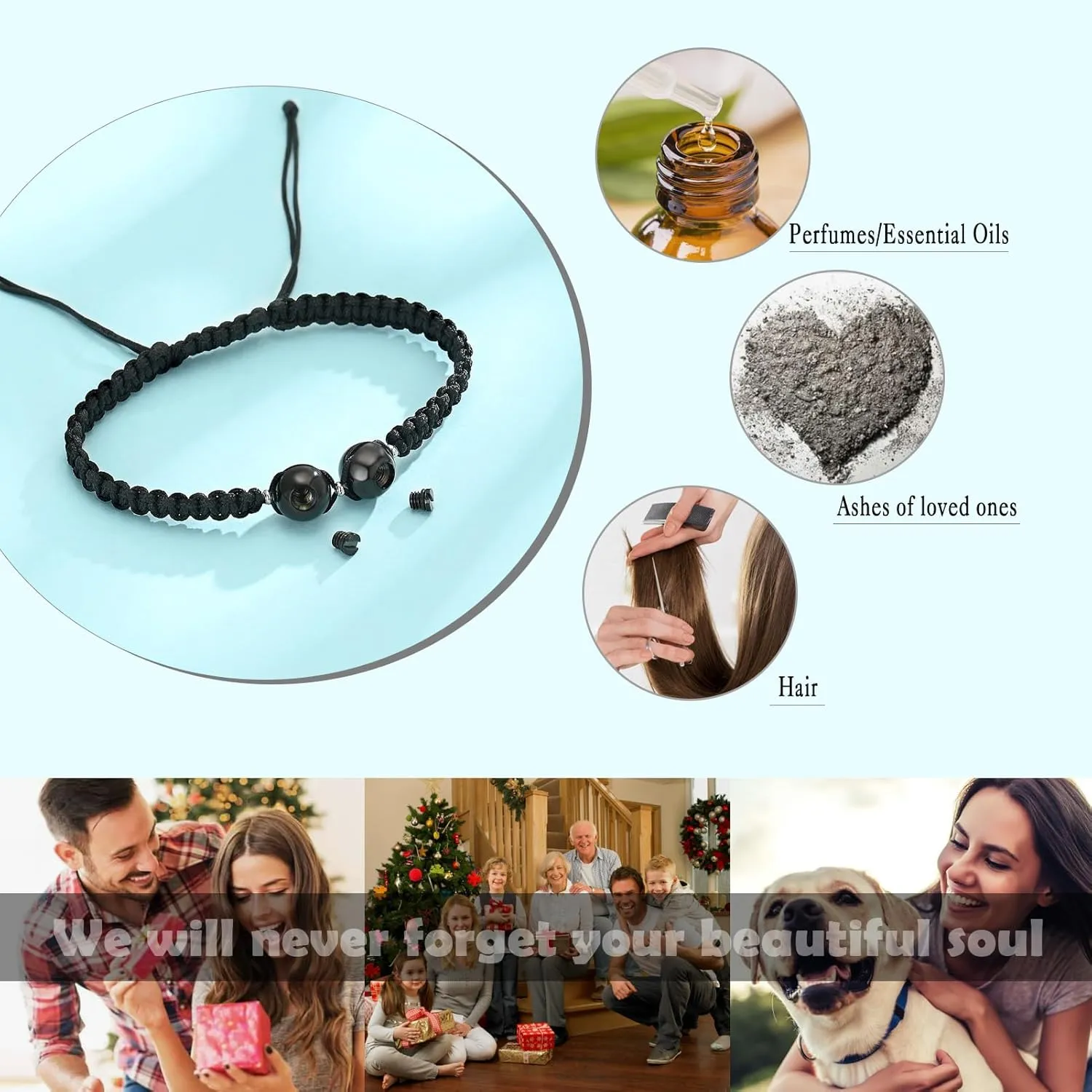 Cremation Jewelry Heart Ball Urn Bracelet for Ashes Adjustable Bangle Rope Braided Bracelet Stainless Steel Memorial Bracelets Keepsake Jewelry Gifts for Women Girls