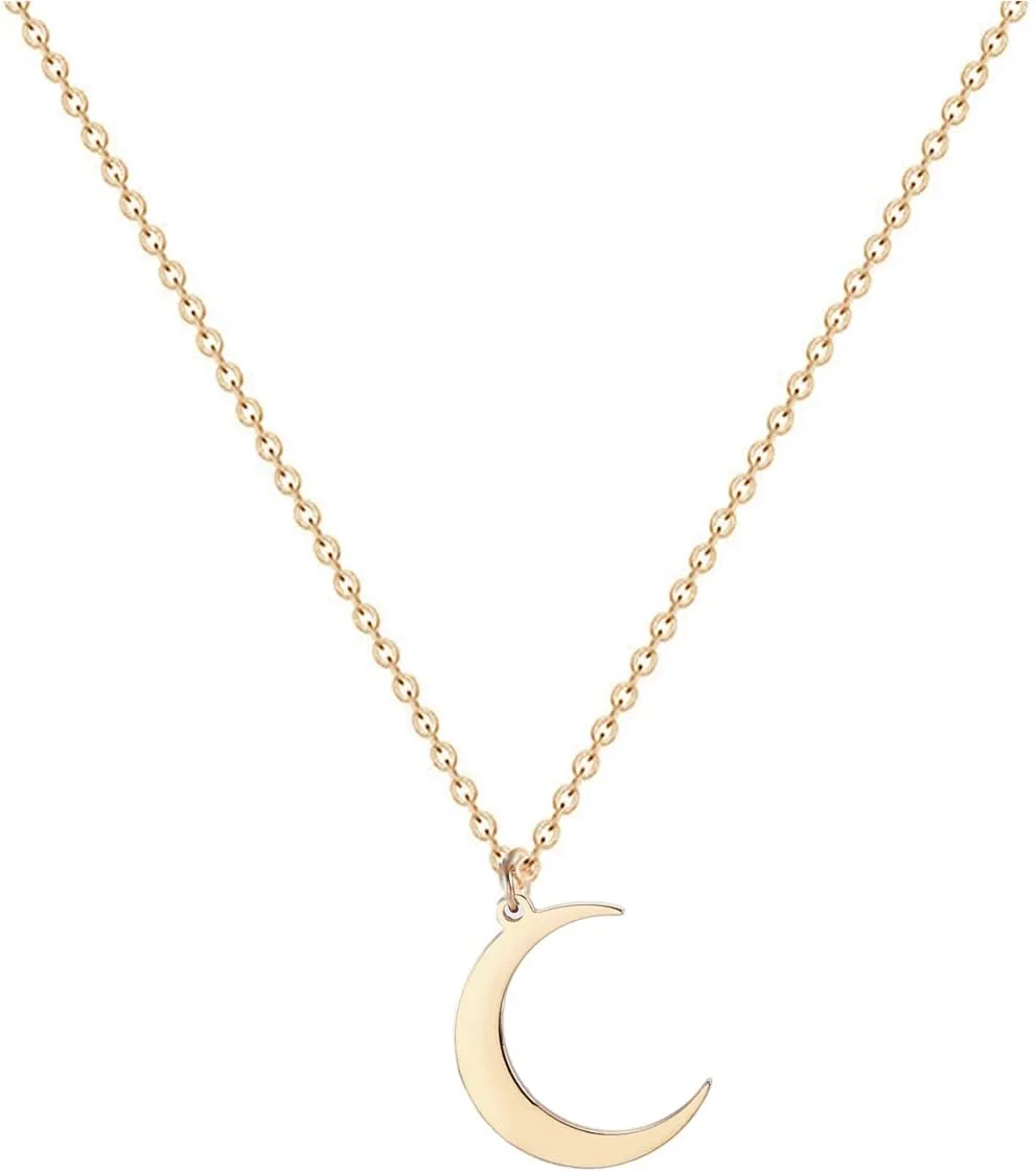 Crescent Moon Necklace 18K Gold Plated Stainless Steel Crescent Moon Pendant Necklace Delicate Dainty Crescent Necklace for Women