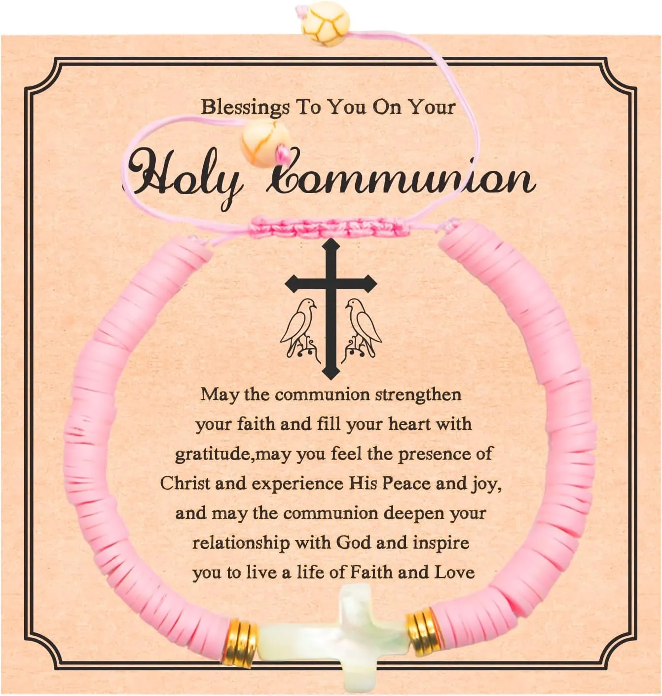 Cross Bracelet Communion Gifts for GirlsBaptism Confirmation Blessing Bracelet First Holy Communion Gifts Polymer Clay Cross Bracelets for Girls Teen Girl