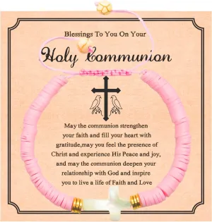 Cross Bracelet Communion Gifts for GirlsBaptism Confirmation Blessing Bracelet First Holy Communion Gifts Polymer Clay Cross Bracelets for Girls Teen Girl