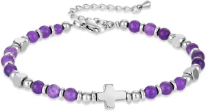 Cross Bracelet Gemstones Bead Bracelet Christian Faith Religious Jewelry Gifts for Women