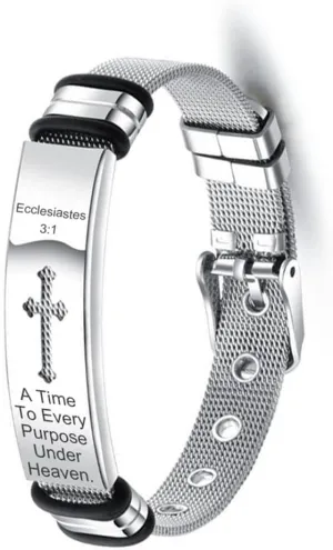 Cross Cuff Prayer Bracelet Inspirational Christian Faith Bible Verse Stainless Steel Bracelets Christian Gifts Religious Jewelry for Men, Adjustable 8.27"