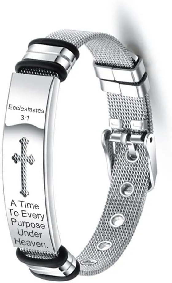Cross Cuff Prayer Bracelet Inspirational Christian Faith Bible Verse Stainless Steel Bracelets Christian Gifts Religious Jewelry for Men, Adjustable 8.27"