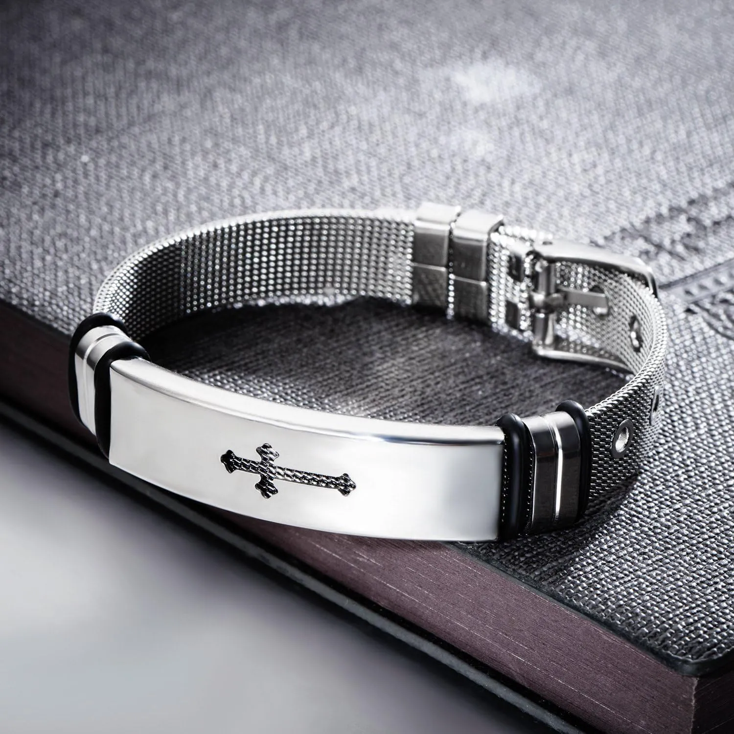 Cross Cuff Prayer Bracelet Inspirational Christian Faith Bible Verse Stainless Steel Bracelets Christian Gifts Religious Jewelry for Men, Adjustable 8.27"