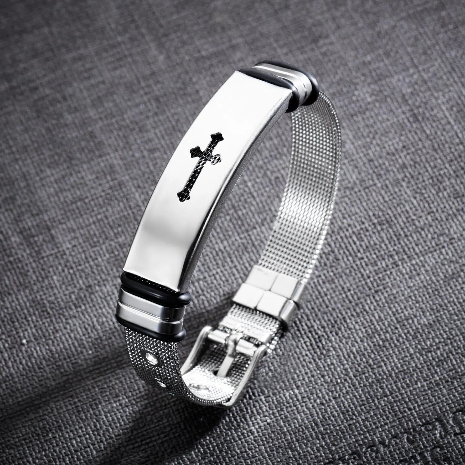 Cross Cuff Prayer Bracelet Inspirational Christian Faith Bible Verse Stainless Steel Bracelets Christian Gifts Religious Jewelry for Men, Adjustable 8.27"