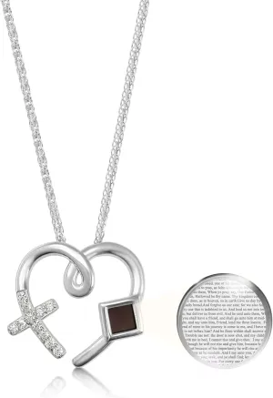 Cross Heart Necklace Nano Bible in Jewelry - 925 Sterling Silver Christian CZ Pendant Holy KJV New Testament Microchip, Romantic Religious Mother's Day Gift Jewelry, 18" Spiga Chain