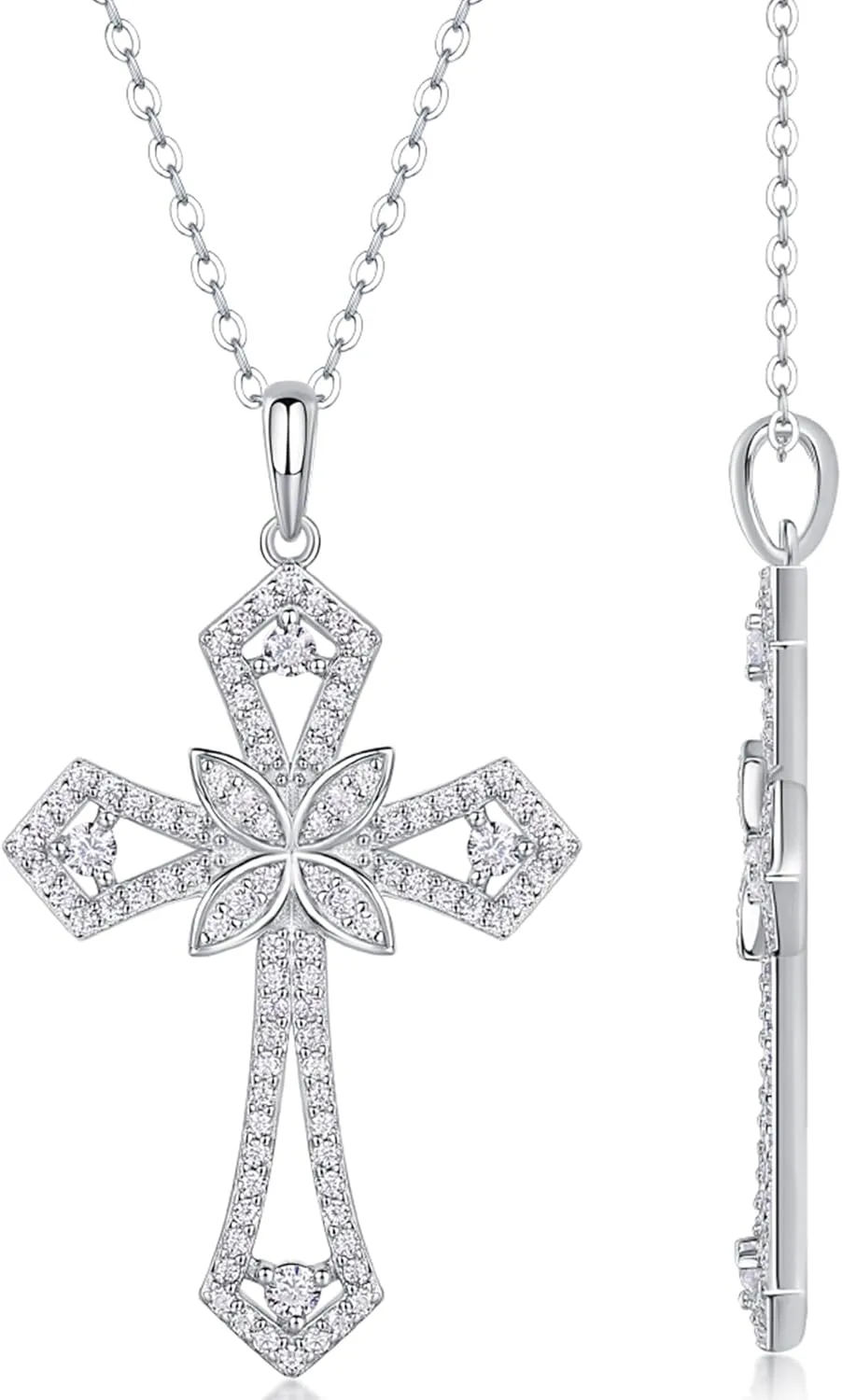 Cross Moissanite Pendant Necklace for Women Men Christian Gifts, Brilliant Cut Brightness Lab Created Diamond 925 Sterling Silver Cross Necklace with 18K White Gold Plating