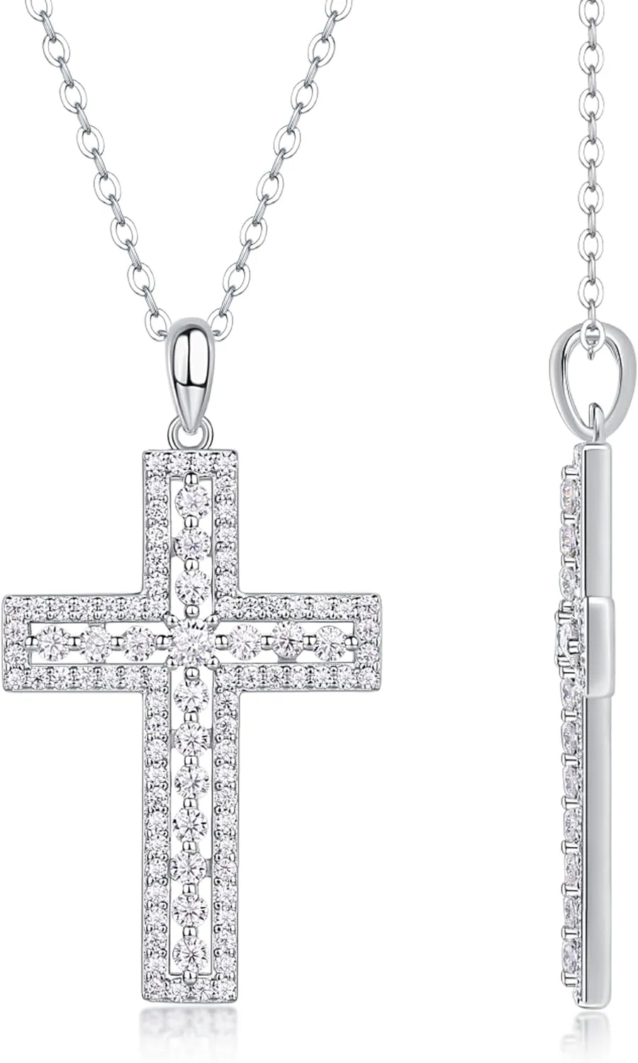 Cross Moissanite Pendant Necklace for Women Men Christian Gifts, Brilliant Cut Brightness Lab Created Diamond 925 Sterling Silver Cross Necklace with 18K White Gold Plating