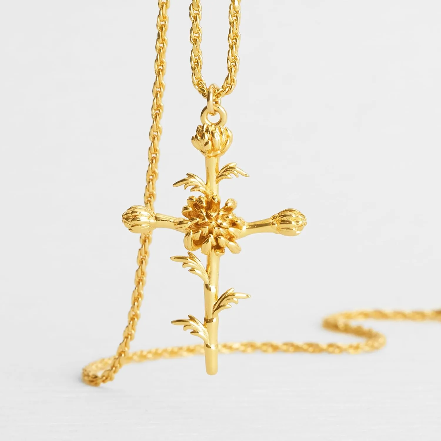 Cross Necklace for Women 14K Gold Plated Birth Flower Necklaces Rope Cross Pendant Fashion Gold Jewelry Birthday Gifts 12 Month