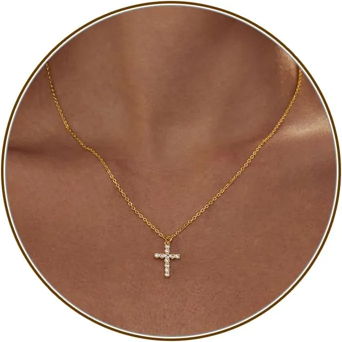 Cross Necklace for Women, Dainty 18K Gold Plated Small Cross Pendant Necklace Simple Gold Cross Necklaces for Women Trendy Gold Jewelry for Women Gift