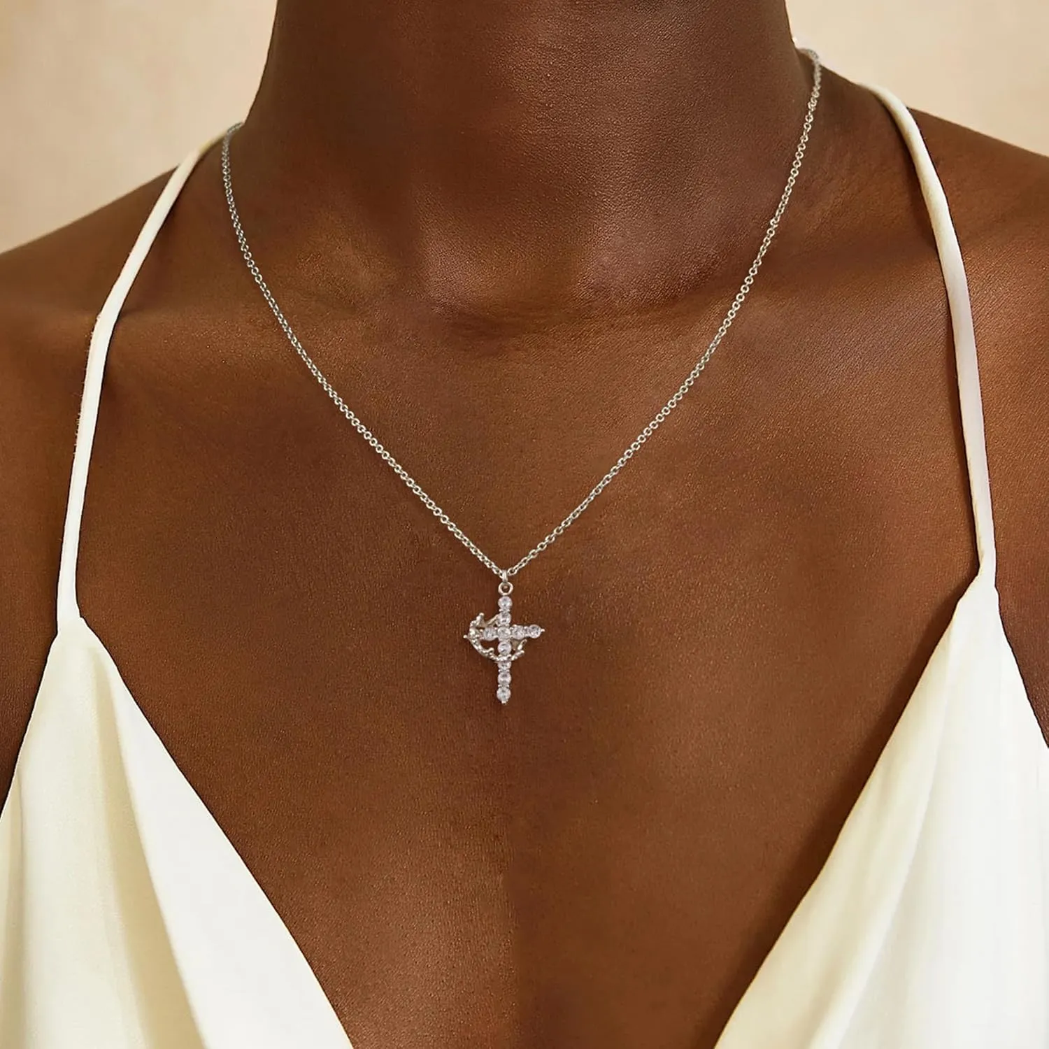 Cross Necklace for Women - Non Tarnish Dainty 14K Gold Plated/Sterling Silver Crown Cross Pendant Simple CZ Necklaces for Women Trendy Jewelry Gifts