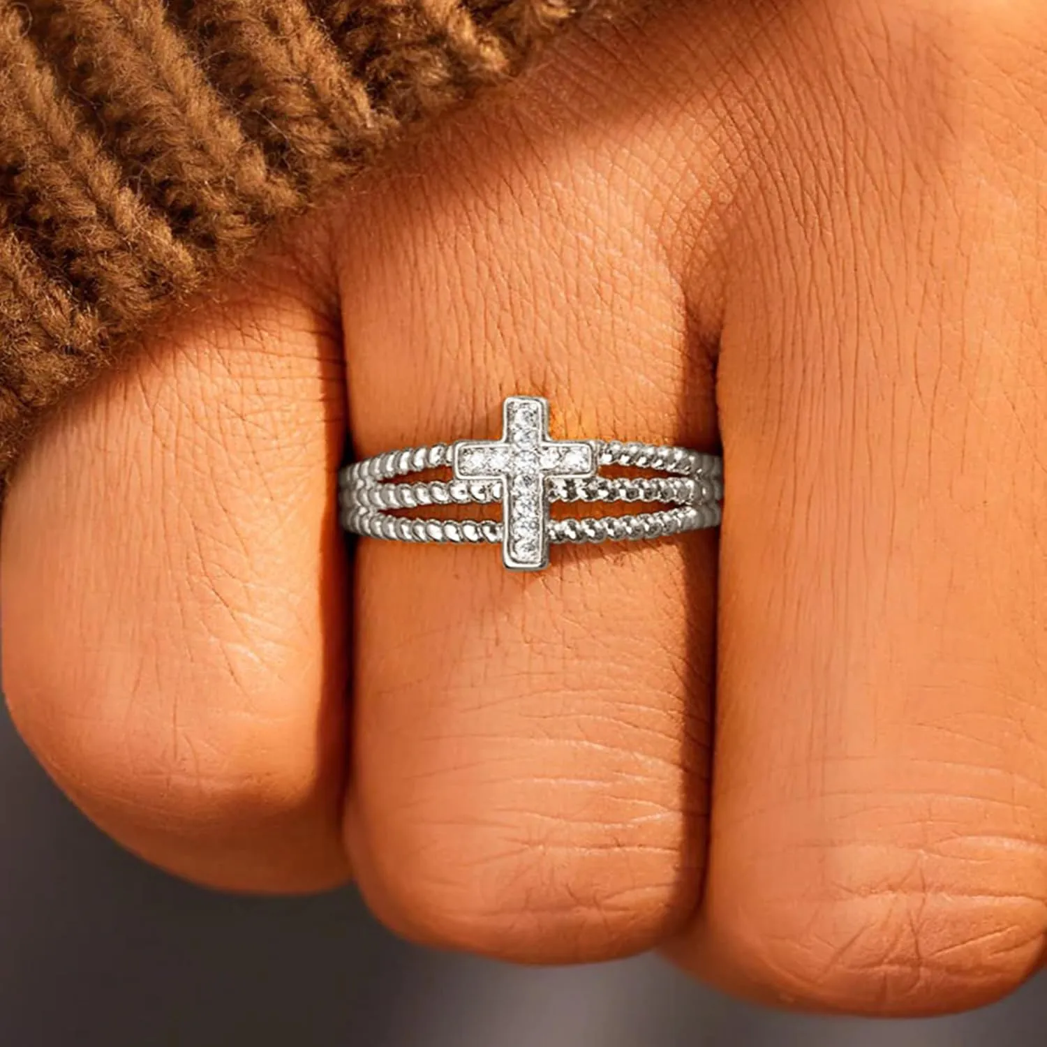 Cross Ring for Women 925 Silver Sterling 14K Gold Plated CZ Cross Crystal Ring to Wife Exquisite Shiny Cross Open Adjustable Gold Ring for Women Men Couple Wedding Christmas Jewelry Gifts Graduation Gift