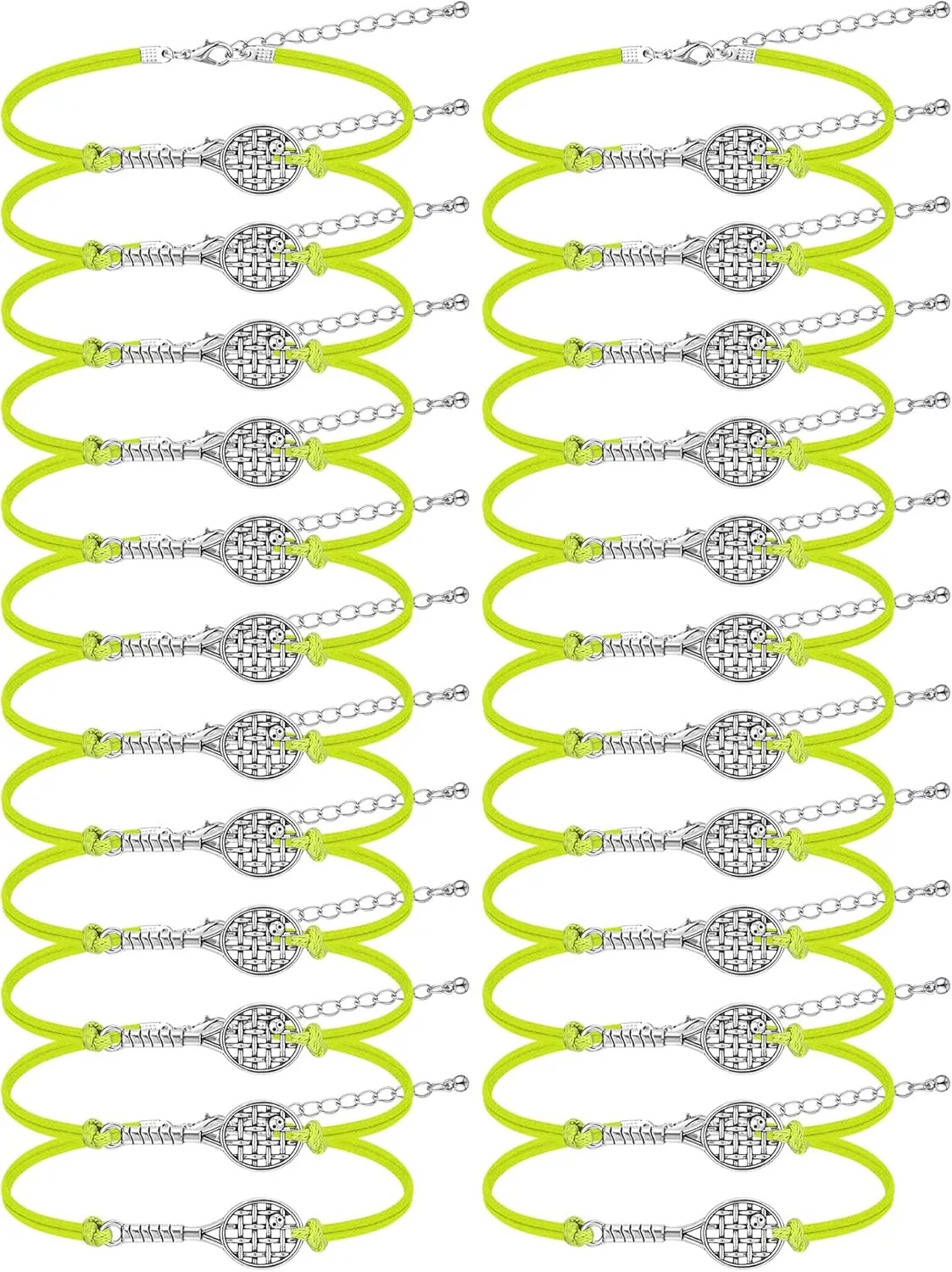 Crowye 24 Pcs Tennis Bracelet Jewelry for Women Adjustable Braided Wax Rope Tennis Racket Charm Bracelet Gifts for Women Men Teams Players Birthday Friendship