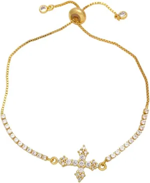 Crystal Cross Faith Tennis Bracelet Gold Plated Link Chain Adjustable Slider Bracelets Fashion Cubic Zirconia Jewelry Gifts for Prayer Mother