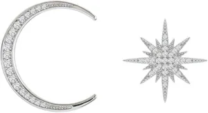 Crystal Star Crescent Moon Stud Earrings for Women Teen Girls,Fashion Asymmetrical Celestial Earrings Delicate Jewelry Gifts