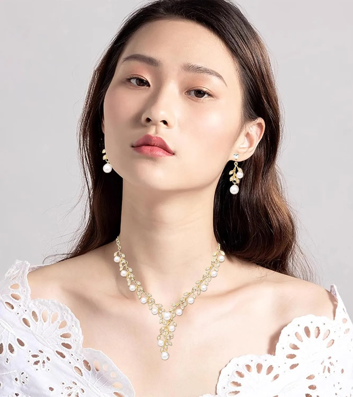 CSY Elegant Bridal Necklace Earrings Bracelets Leaves Shape Wedding Prom Dress Accessories Rhinestones Jewelry Sets for Bride Bridesmaid