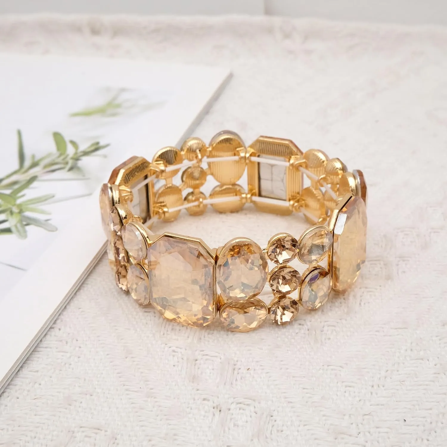 CSY Women's Statement Stretch Wide Bangle Bracelets Austrian Crystal Art Deco Elastic Bracelet for Party Prom