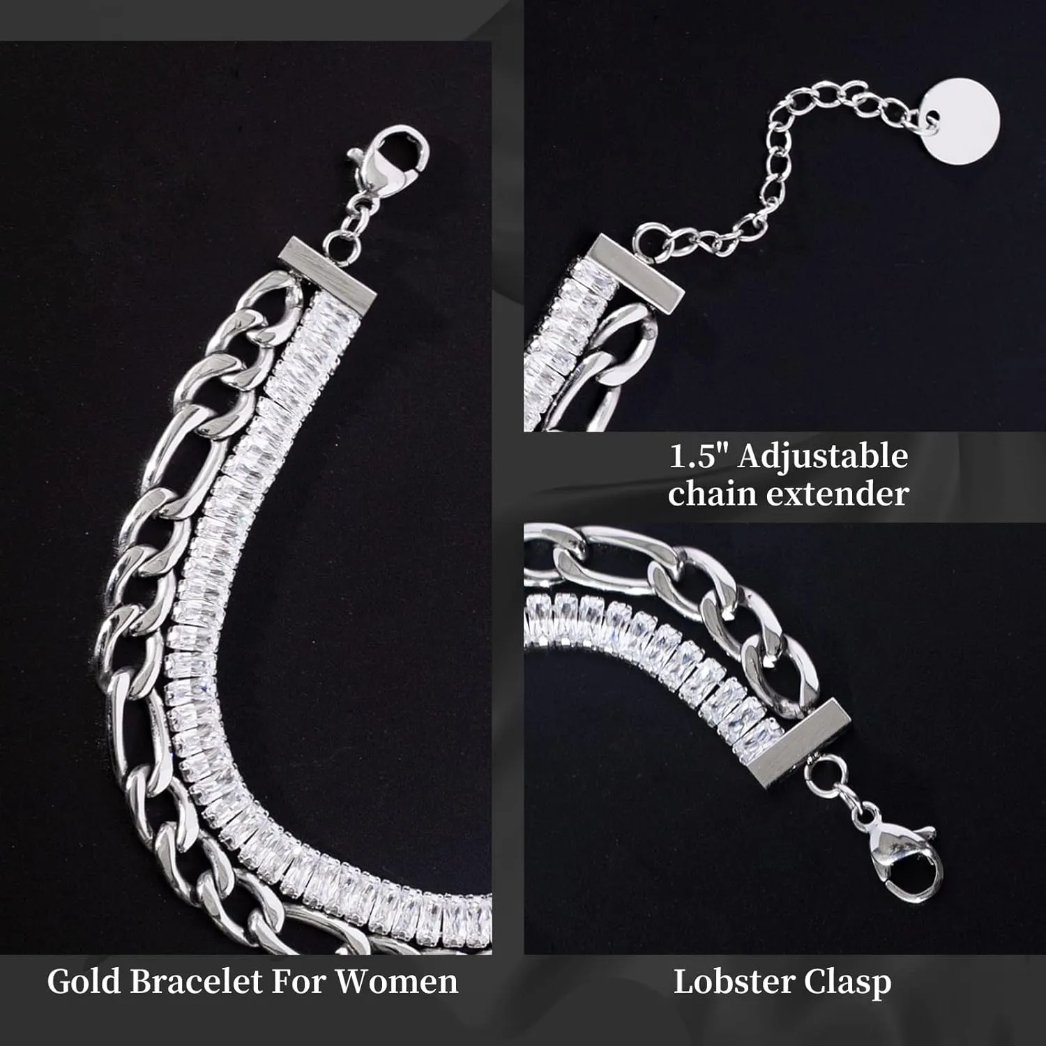 Cuban Link Chain CZ Bracelet For Men Women Stainless Steel Gold Plated Cubic Zirconia Bracelets Girls Fashion Jewelry Gift