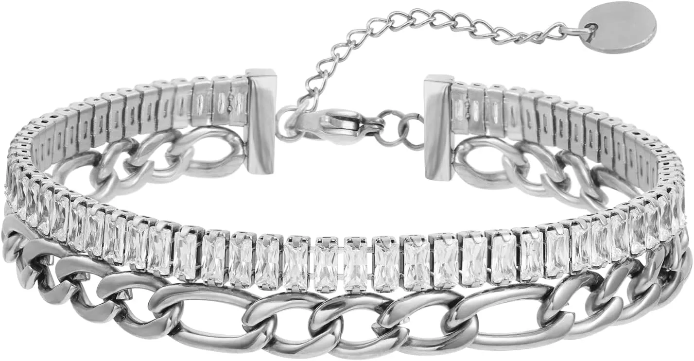 Cuban Link Chain CZ Bracelet For Men Women Stainless Steel Gold Plated Cubic Zirconia Bracelets Girls Fashion Jewelry Gift