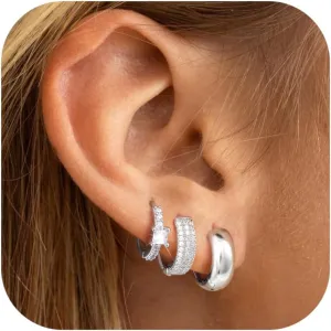 Cubic Zirconia Earrings Studs, Small Hoop Earrings for Women, Chunky Gold Earrings, Stud Earrings for Women, Gold Huggie Earrings for Women, Earring Sets for Multiple Piercing