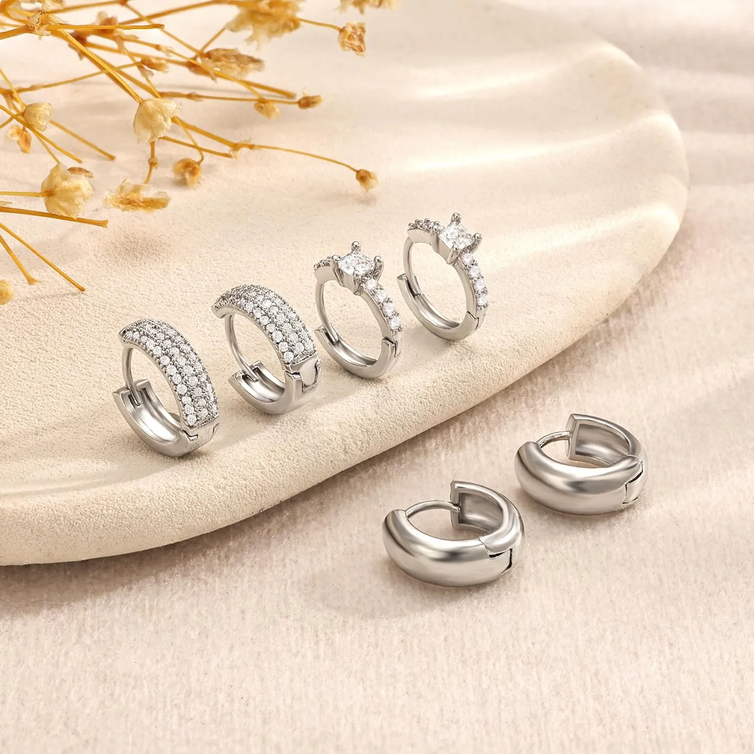 Cubic Zirconia Earrings Studs, Small Hoop Earrings for Women, Chunky Gold Earrings, Stud Earrings for Women, Gold Huggie Earrings for Women, Earring Sets for Multiple Piercing