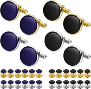 Cuff links Mens with Tuxedo Studs Set, Matching with Black Suit White Shirts Vest and Red Bow tie, Wedding Anniversary Birthday Accessories