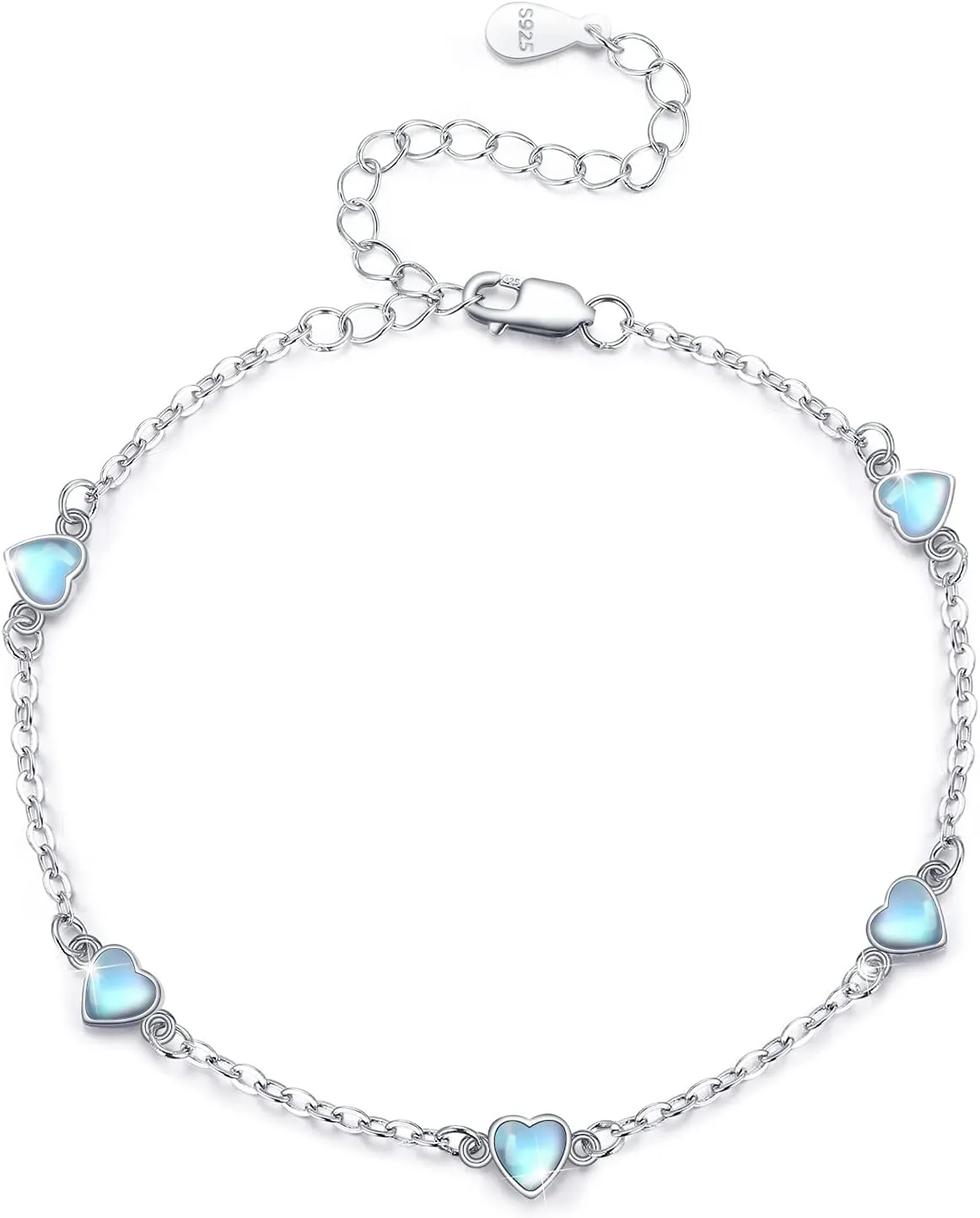 Cuoka Moonstone Bracelets 925 Sterling Silver Rainbow Round Moonstone Bracelet Moonstone Jewellery for Women Girlfriend Mom (Round, Silver)