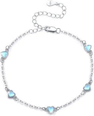 Cuoka Moonstone Bracelets 925 Sterling Silver Rainbow Round Moonstone Bracelet Moonstone Jewellery for Women Girlfriend Mom (Round, Silver)