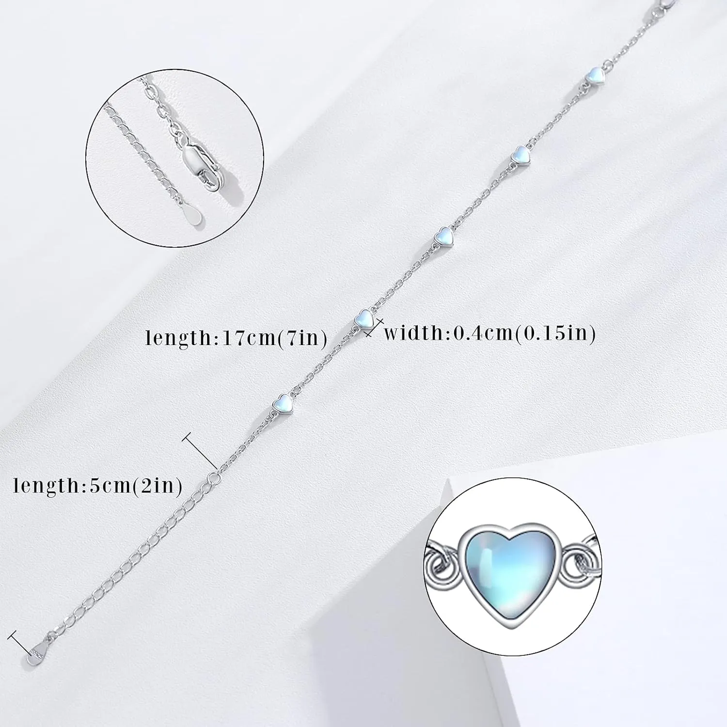 Cuoka Moonstone Bracelets 925 Sterling Silver Rainbow Round Moonstone Bracelet Moonstone Jewellery for Women Girlfriend Mom (Round, Silver)