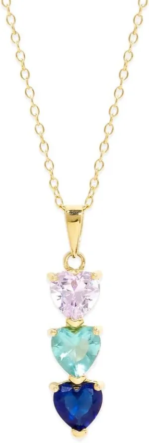 Custom 3 Stone Simulated Birthstone Heart Necklace (16") Gold Tone Heart Drop Necklace for Women - Personalized Necklaces - Mom Necklace with Birthstones - Gifts for Mom
