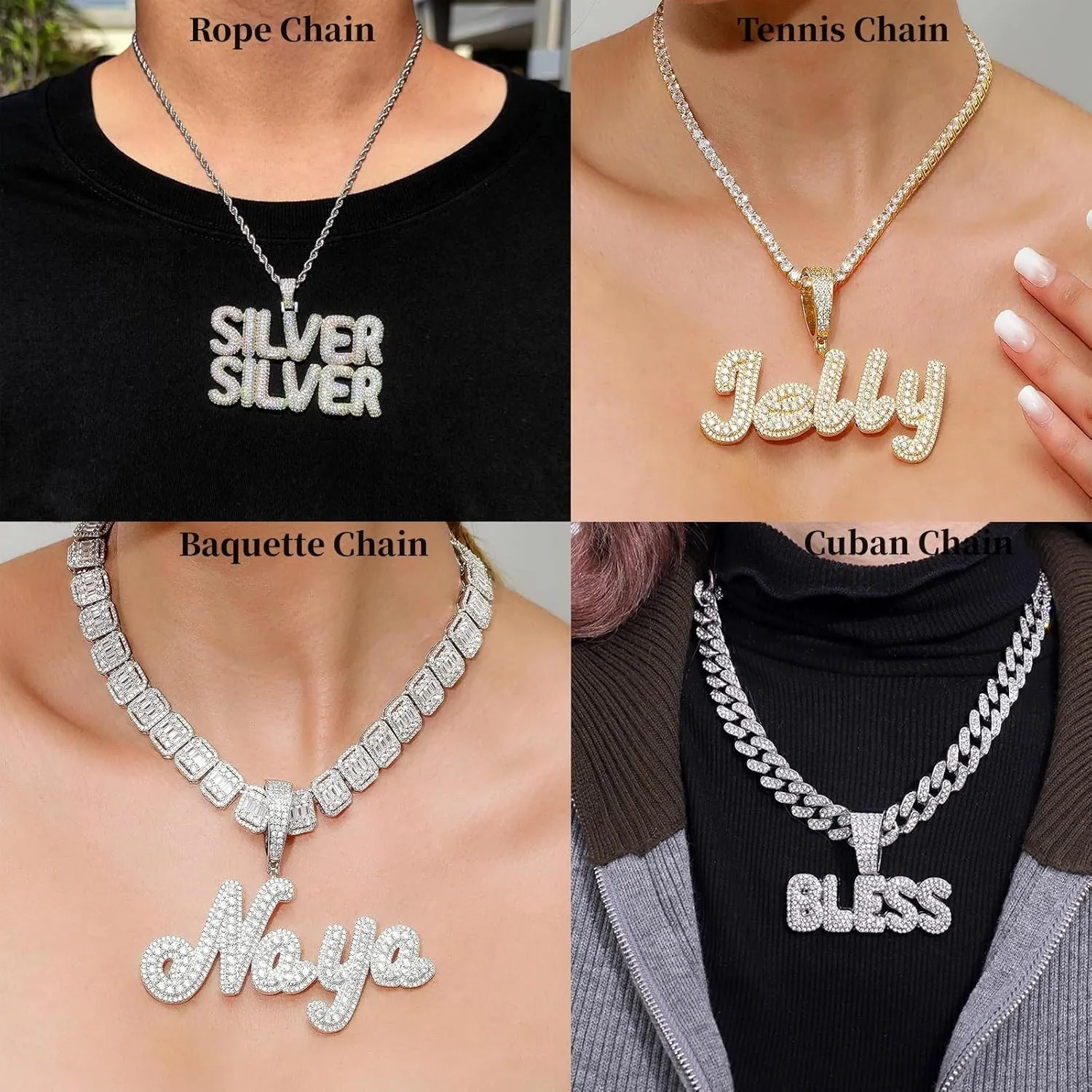 Custom Chain Letter Necklace Iced Out Pendant Custom Name Necklace Personalized Customized Name Plate Necklaces Hip Hop Jewelry Rapper Singer Gifts for Men Women
