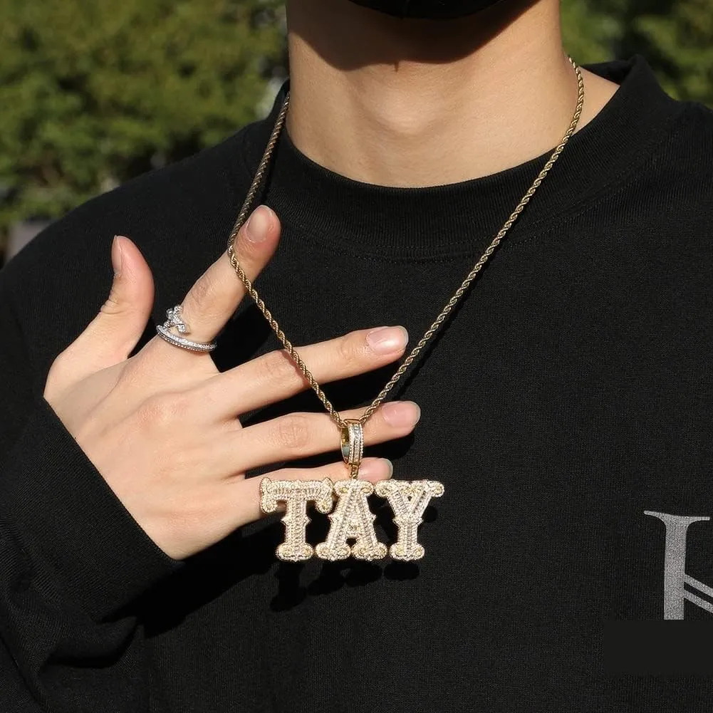 Custom Chain Letter Necklace Iced Out Pendant Custom Name Necklace Personalized Customized Name Plate Necklaces Hip Hop Jewelry Rapper Singer Gifts for Men Women