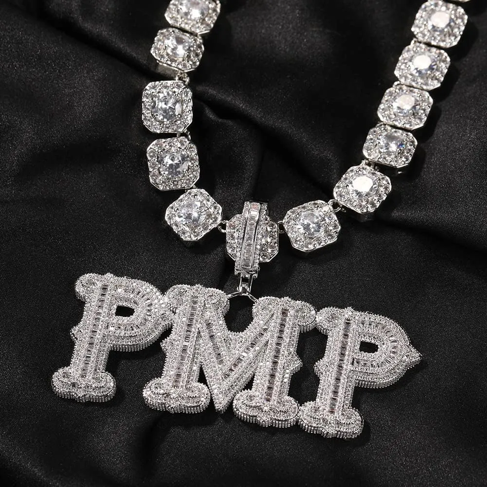 Custom Chain Letter Necklace Iced Out Pendant Custom Name Necklace Personalized Customized Name Plate Necklaces Hip Hop Jewelry Rapper Singer Gifts for Men Women
