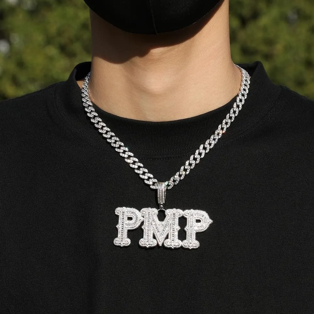 Custom Chain Letter Necklace Iced Out Pendant Custom Name Necklace Personalized Customized Name Plate Necklaces Hip Hop Jewelry Rapper Singer Gifts for Men Women