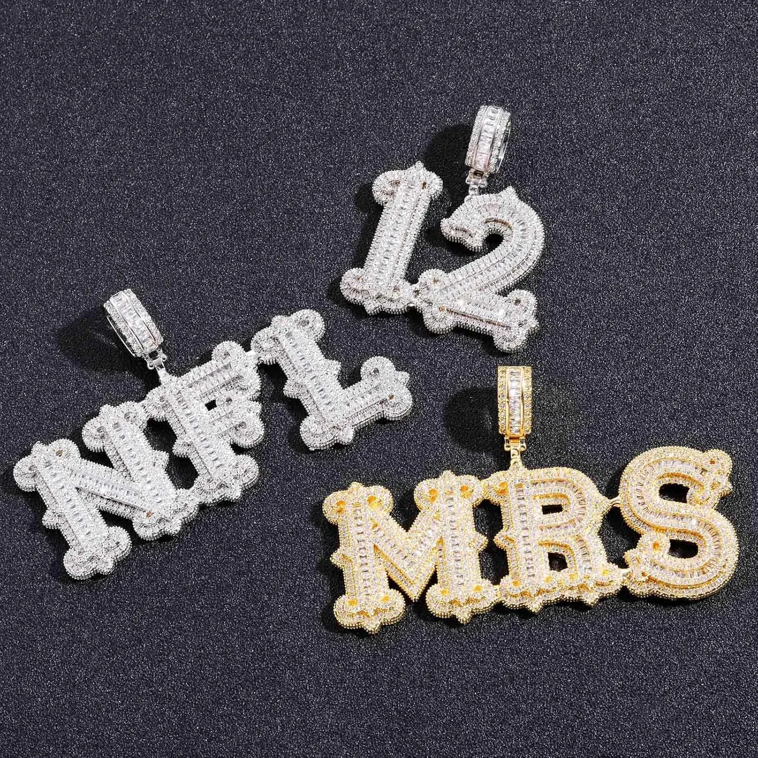 Custom Chain Letter Necklace Iced Out Pendant Custom Name Necklace Personalized Customized Name Plate Necklaces Hip Hop Jewelry Rapper Singer Gifts for Men Women