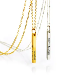 Custom Mother's Day Necklace for Mom with Children's Names  Dainty Engraved 3D Bar Pendant with Names or Dates  Silver, Gold, or Rose Gold Stainless  Personalized Minimalist Gift for Women [3DW]