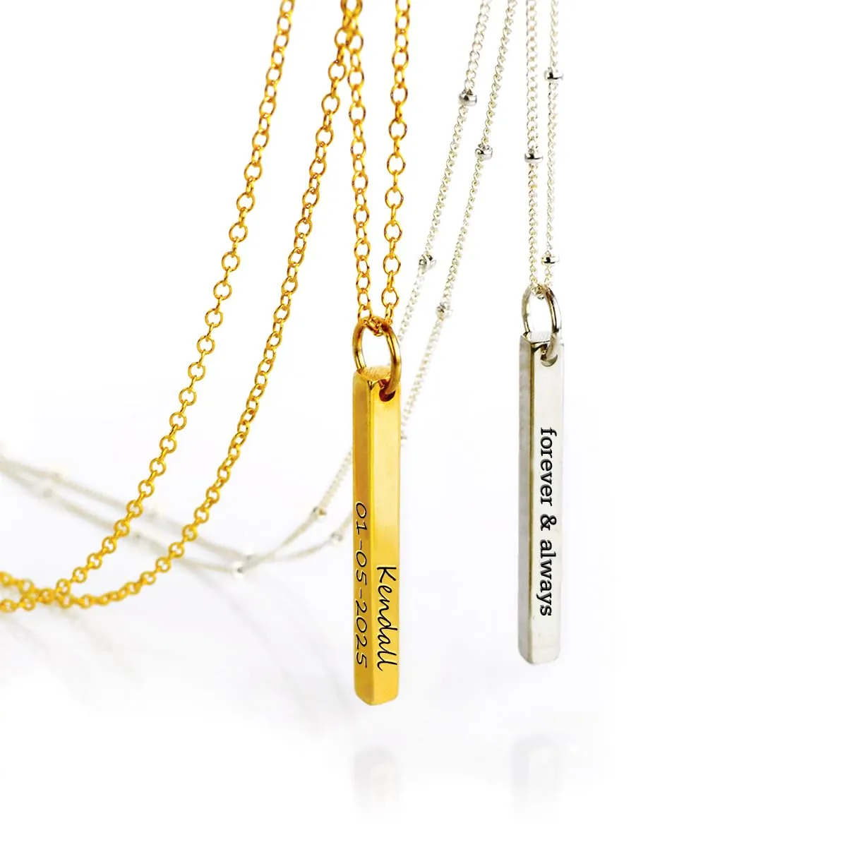 Custom Mother's Day Necklace for Mom with Children's Names  Dainty Engraved 3D Bar Pendant with Names or Dates  Silver, Gold, or Rose Gold Stainless  Personalized Minimalist Gift for Women [3DW]